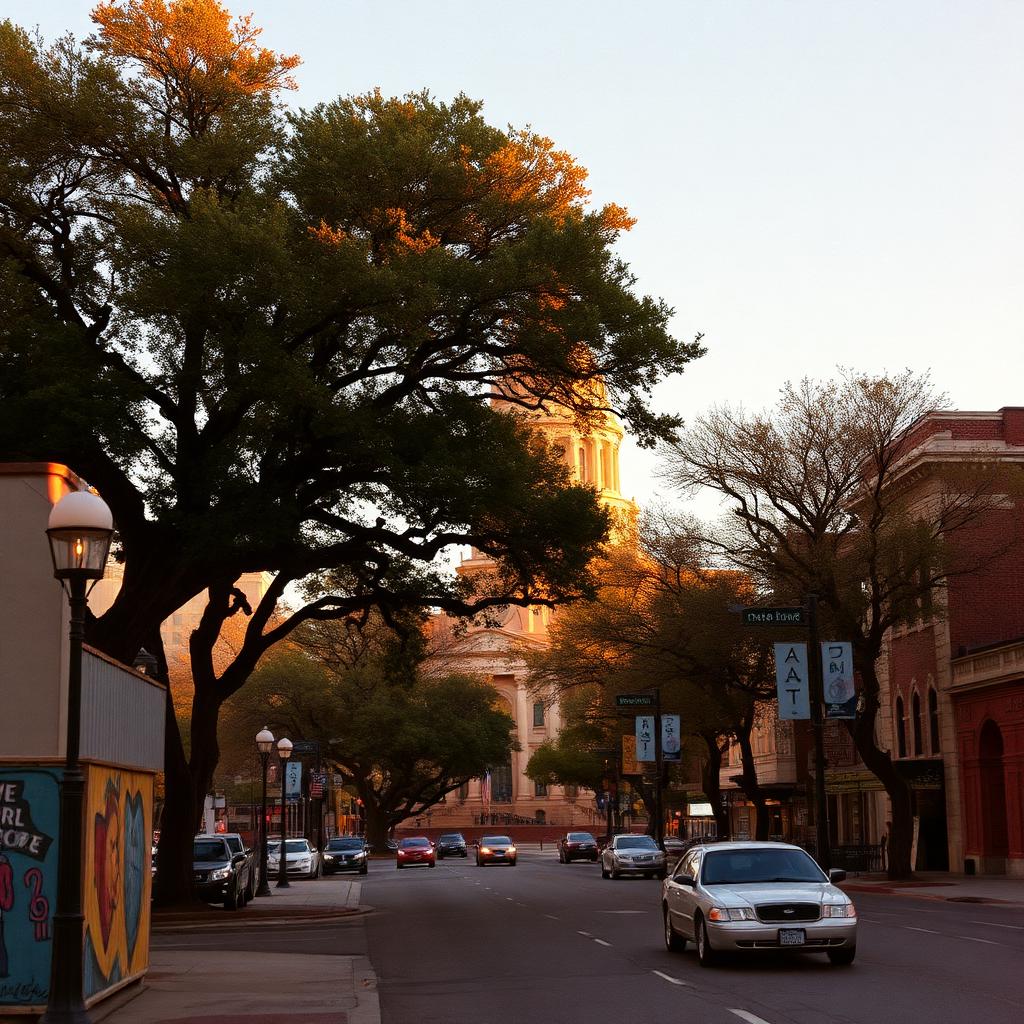 Austin skyline at sunset with warm southwestern light.