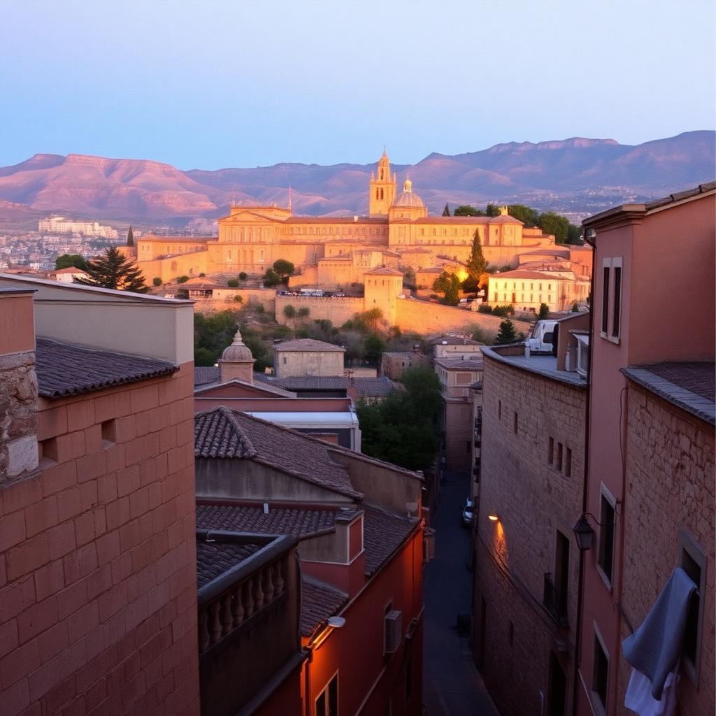 The Alhambra seen from the Albaicín at dusk.