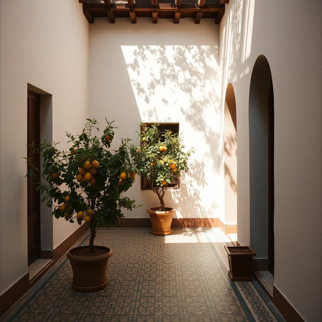 A sunlit Sevillian courtyard with intricate tilework.