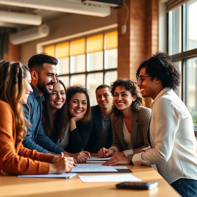 A diverse group of professionals collaborating around a table.